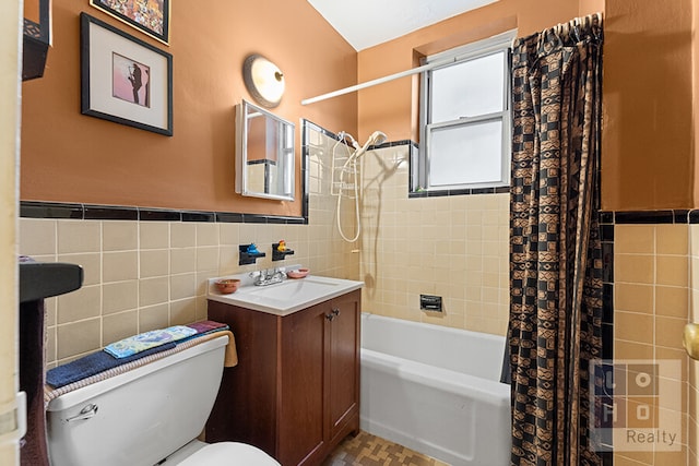 500 Grand St Cga, Unit Cga, New York City, NY 10002 - full bath with shower / bath combination with curtain, tile walls, vanity, and a wainscoted wall