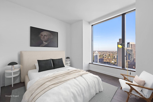 11 Hoyt St Unit 39F, New York City, NY 11201 - bedroom featuring multiple windows, wood finished floors, and a city view