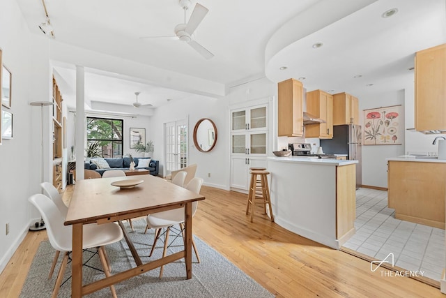 422 State St Unit 6, New York City, NY 11217 - dining space featuring a ceiling fan, light wood-type flooring, and recessed lighting