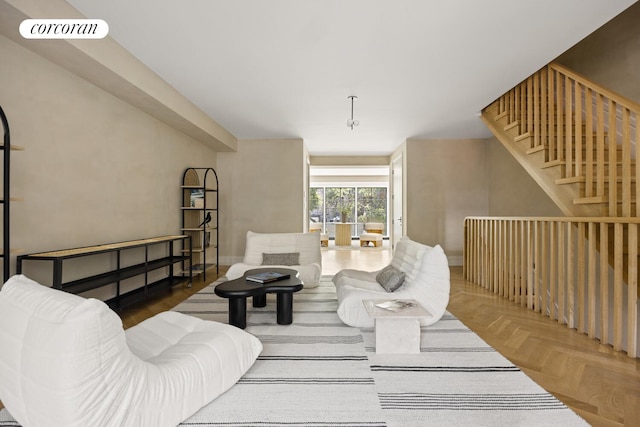 966 Bergen St, New York City, NY 11216 - living area featuring stairs