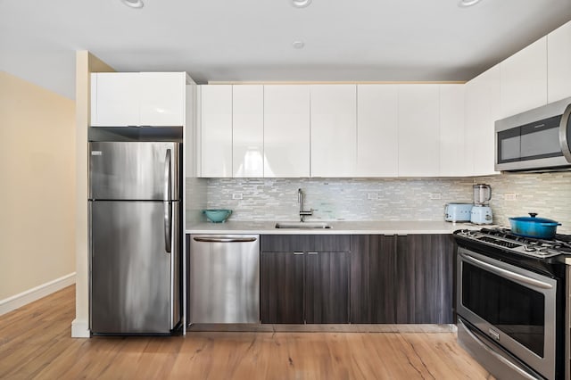 25-21 43rd Ave Unit 511, New York City, NY 11101 - kitchen featuring stainless steel appliances, modern cabinets, light countertops, and white cabinets