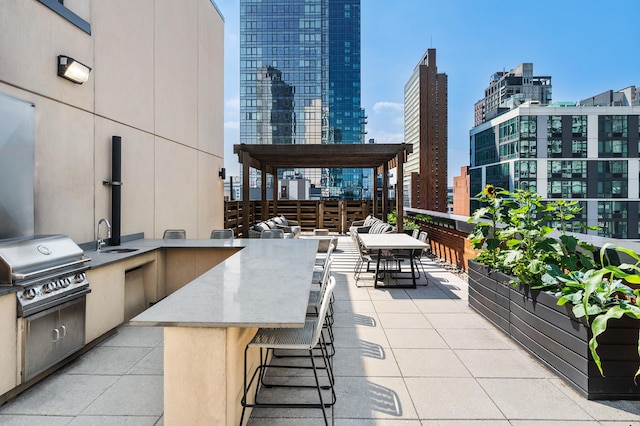 25-21 43rd Ave Unit 511, New York City, NY 11101 - view of patio with a view of skyline, exterior bar, and exterior kitchen