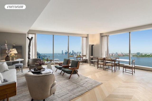 500 W 18th St Unit East18A, New York City, NY 10011 - living room with a skyline view and a water view