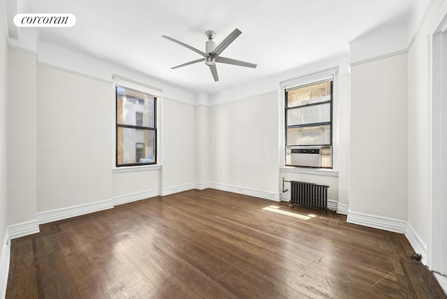 221 W 82nd St Unit 2B, New York City, NY 10024 - unfurnished room featuring radiator, a ceiling fan, wood-type flooring, and cooling unit