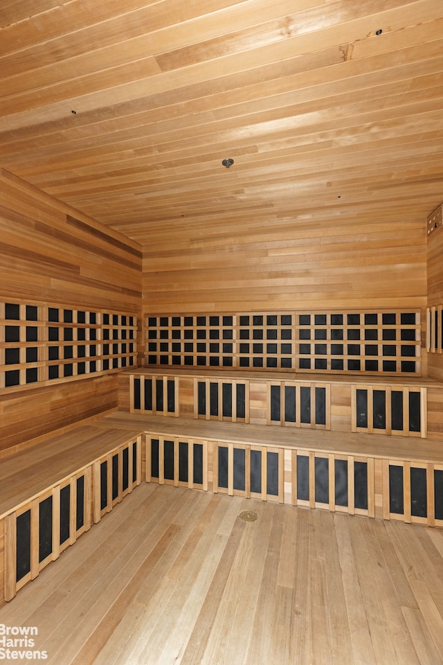 200 E 95th St Unit 8C, New York City, NY 10128 - sauna featuring wooden ceiling, wood walls, and wood-type flooring