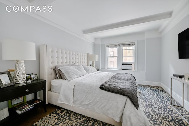 7 E 85th St Unit 5Ab, New York City, NY 10028 - bedroom featuring beamed ceiling, cooling unit, and wood finished floors