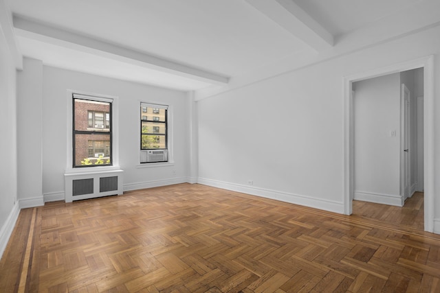 317 W 87th St Unit 7B, New York City, NY 10024 - empty room featuring radiator, beamed ceiling, and cooling unit