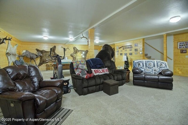 14651 County Road 3, Craig, CO 81625 - carpeted living room with wooden walls and stairs
