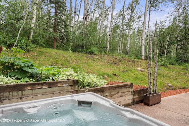 view of pool with a hot tub