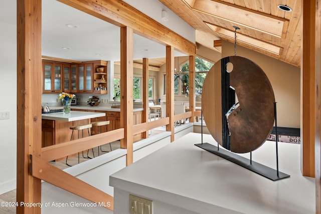 interior space featuring wood ceiling