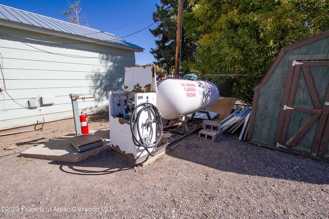 view of yard with a storage unit