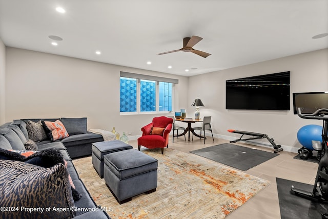 living room featuring ceiling fan