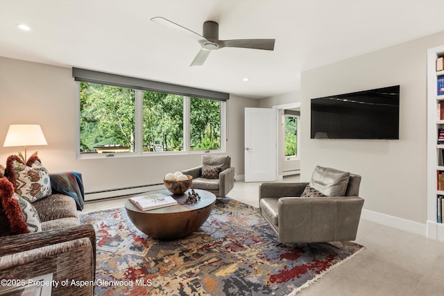 552 Mountain Laurel Dr, Aspen, CO 81611 - living area featuring a baseboard heating unit, a ceiling fan, and recessed lighting