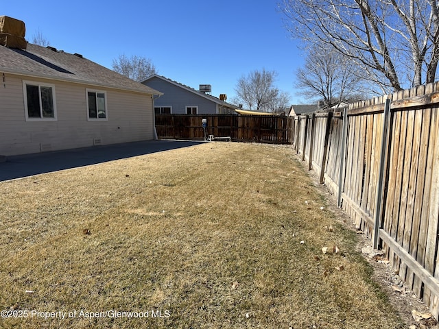 view of yard with a patio area and a fenced backyard