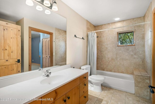 110 Easy St, Carbondale, CO 81623 - bathroom with vanity, tile patterned flooring, and shower / bathtub combination with curtain