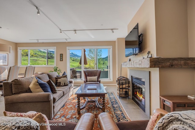 150 Snowmass Club Cir Unit 1623, Snowmass Village, CO 81615 - living room with track lighting and a glass covered fireplace