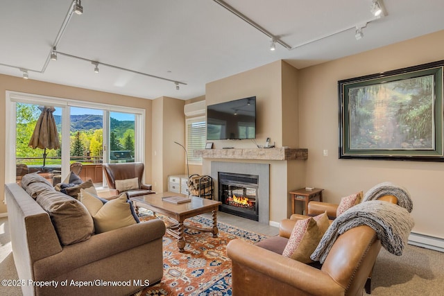 150 Snowmass Club Cir Unit 1623, Snowmass Village, CO 81615 - living room featuring rail lighting and a glass covered fireplace