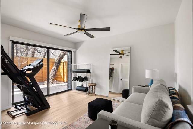 1625 Cooper Ave, Glenwood Springs, CO 81601 - living area featuring wood finished floors and ceiling fan