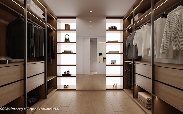 walk in closet featuring light wood-type flooring