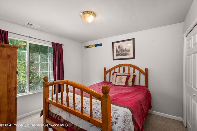 bedroom featuring a closet and carpet floors