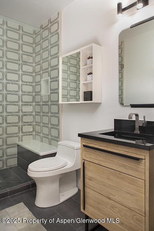 87 Thunderbowl Ln, Aspen, CO 81611 - full bathroom with vanity, tile patterned flooring, and a walk in shower
