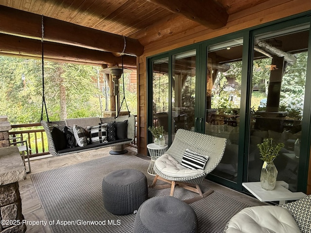 87 Thunderbowl Ln, Aspen, CO 81611 - sunroom featuring beam ceiling and french doors