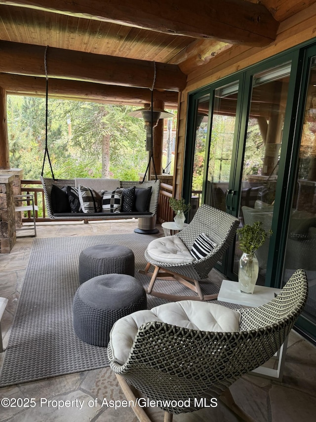 87 Thunderbowl Ln, Aspen, CO 81611 - sunroom featuring beamed ceiling and french doors