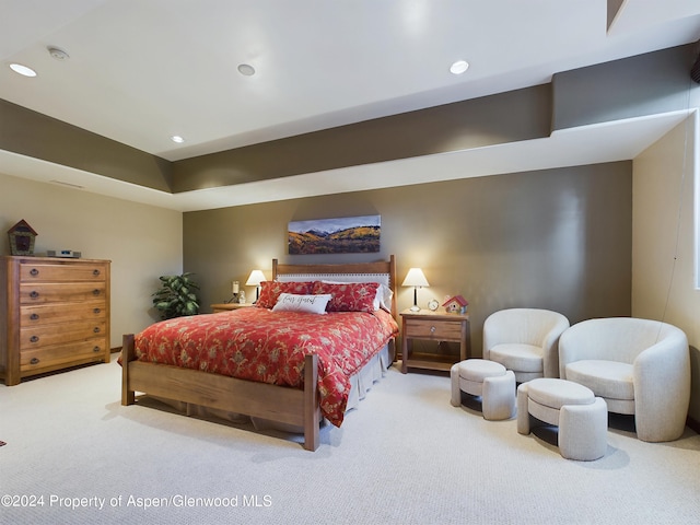 bedroom with carpet flooring and recessed lighting