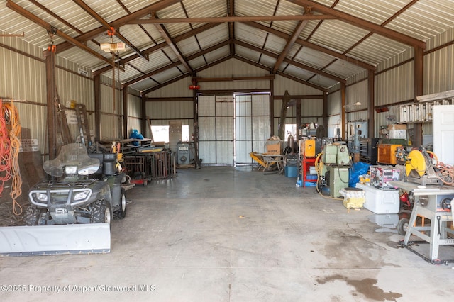 garage with metal wall