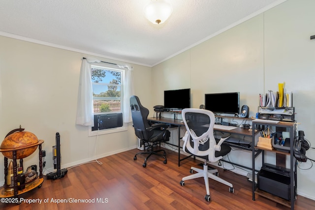 1137 Rose St, Craig, CO 81625 - office with wood finished floors, crown molding, a textured ceiling, and cooling unit