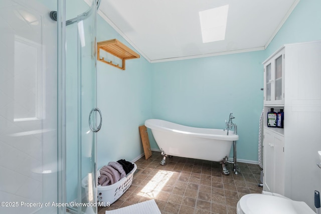 1137 Rose St, Craig, CO 81625 - bathroom with a soaking tub, a shower stall, crown molding, and stone finish floors