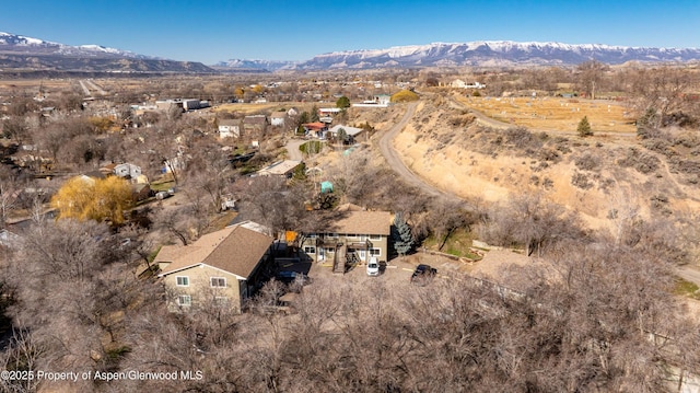 birds eye view of property featuring a mountain view