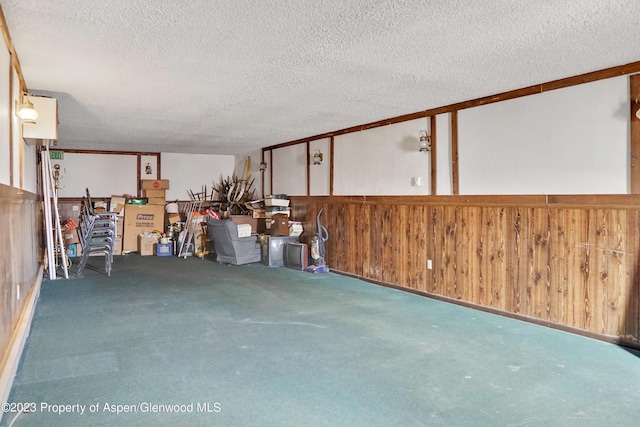 interior space featuring wooden walls