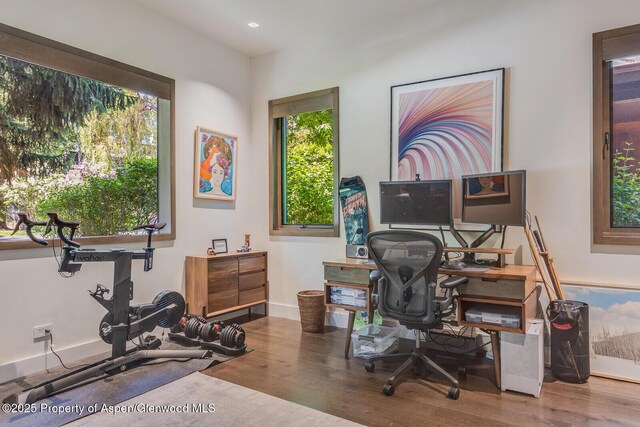 700 W Smuggler St, Aspen, CO 81611 - home office featuring wood finished floors and recessed lighting