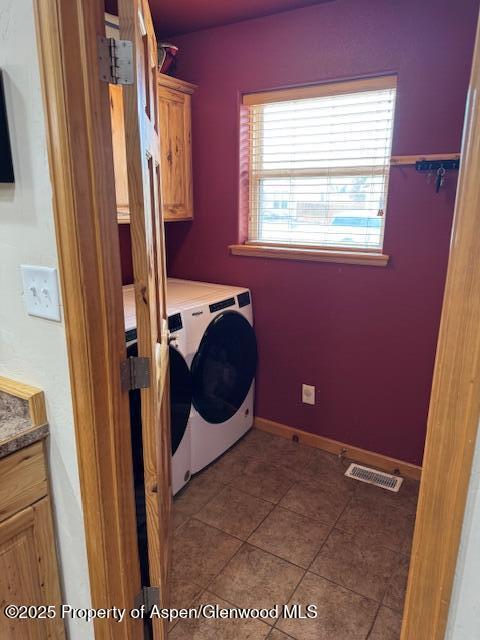 3695 W W 6th St, Craig, CO 81625 - laundry room with washing machine and dryer, cabinet space, tile patterned floors, and baseboards