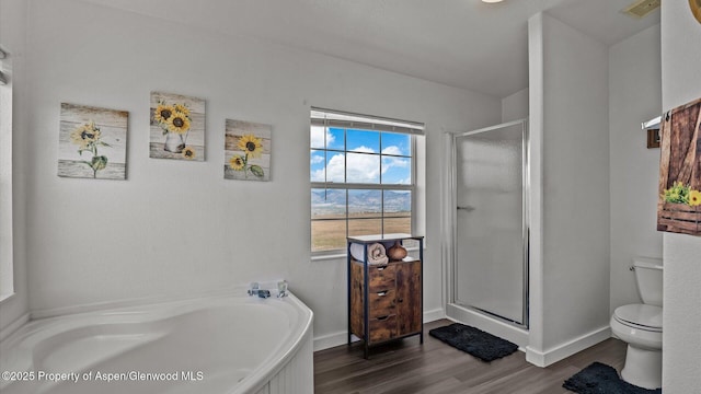 160 Mustang Mesa Trl, Rifle, CO 81650 - bathroom with wood finished floors, a shower stall, and a garden tub