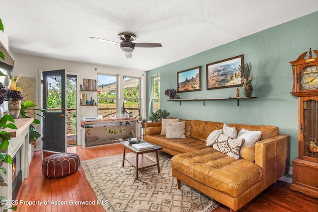 106 Lakeside Ct, Basalt, CO 81621 - living area with ceiling fan and hardwood / wood-style floors