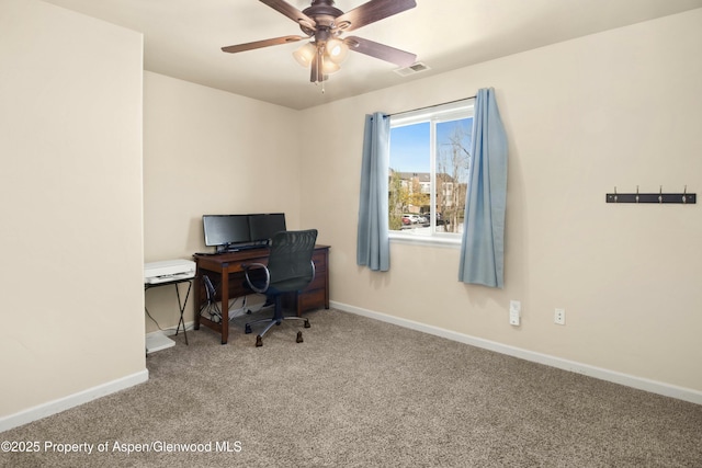 120 Harris Ln, Parachute, CO 81635 - carpeted home office with visible vents, ceiling fan, and baseboards