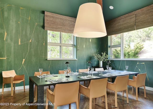 dining space with hardwood / wood-style floors