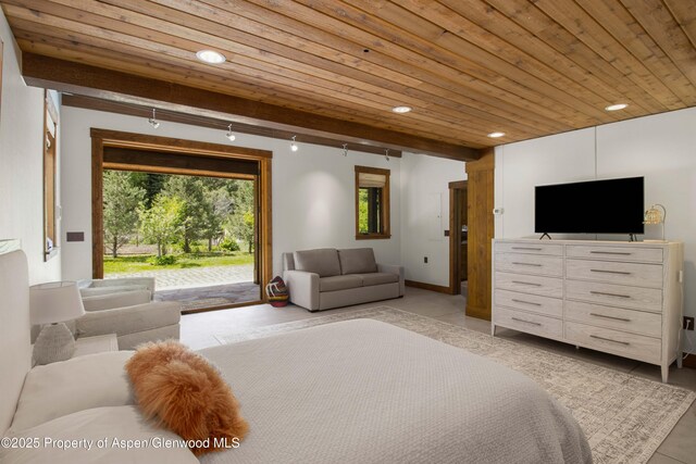 2701 County Rd 100, Carbondale, CO 81623 - bedroom with access to exterior, recessed lighting, and wood ceiling