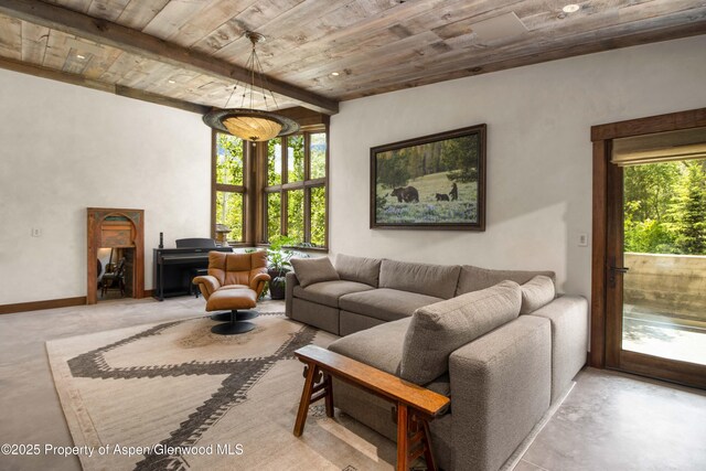 2701 County Rd 100, Carbondale, CO 81623 - living room with wood ceiling with exposed beams and concrete flooring