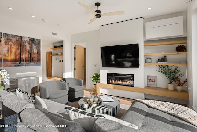 living room with ceiling fan