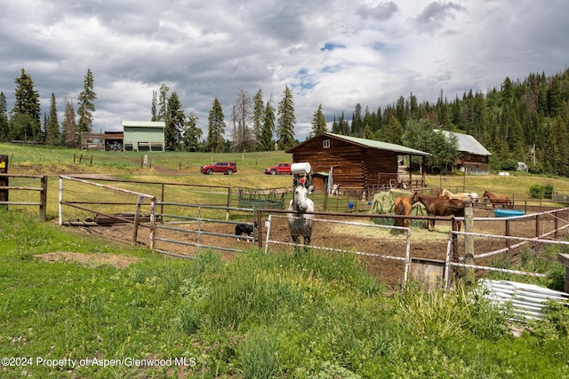 view of yard featuring an outbuilding and a rural view