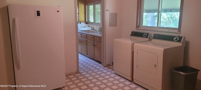 888 Pershing St, Craig, CO 81625 - laundry room with light floors, plenty of natural light, washer and clothes dryer, and electric panel