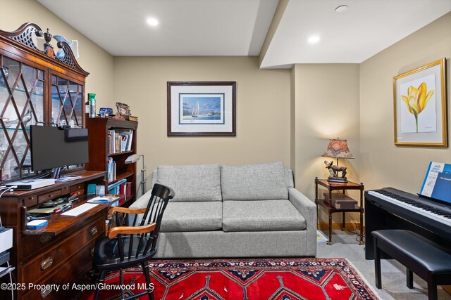 130 Wood Rd Unit 625, Snowmass Village, CO 81615 - living area featuring carpet flooring, a desk, and recessed lighting