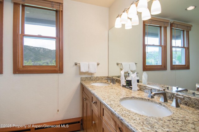 425 Wood Rd Unit 48, Snowmass Village, CO 81615 - full bath featuring healthy amount of natural light, double vanity, and a chandelier