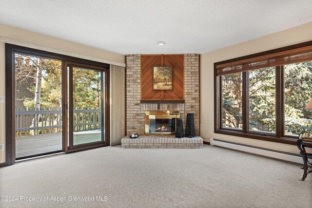 211 Meadow Ranch Dr Unit D5A, Snowmass Village, CO 81615 - unfurnished living room with carpet floors, a textured ceiling, plenty of natural light, and baseboard heating