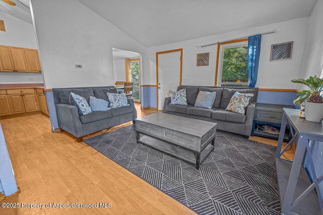 714 Westridge Rd, Craig, CO 81625 - living room featuring vaulted ceiling, light wood-style flooring, healthy amount of natural light, and a textured ceiling