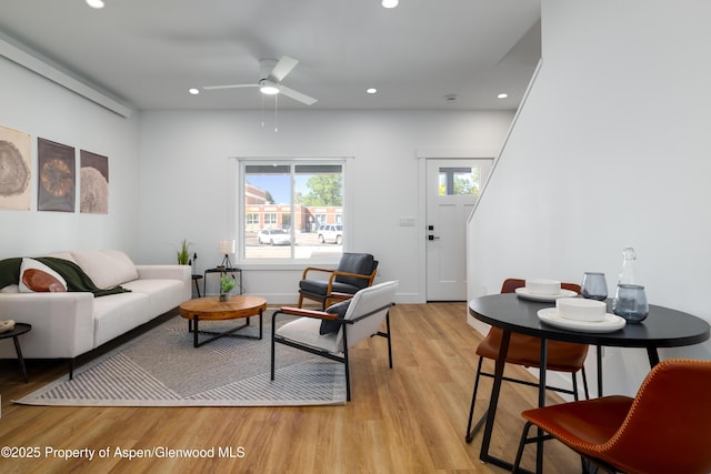 775 Russell St, Craig, CO 81625 - living room featuring ceiling fan, recessed lighting, and light wood finished floors