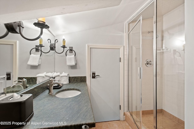 690 Carriage Way Unit D3D, Snowmass Village, CO 81615 - full bath with a stall shower, vanity, and lofted ceiling